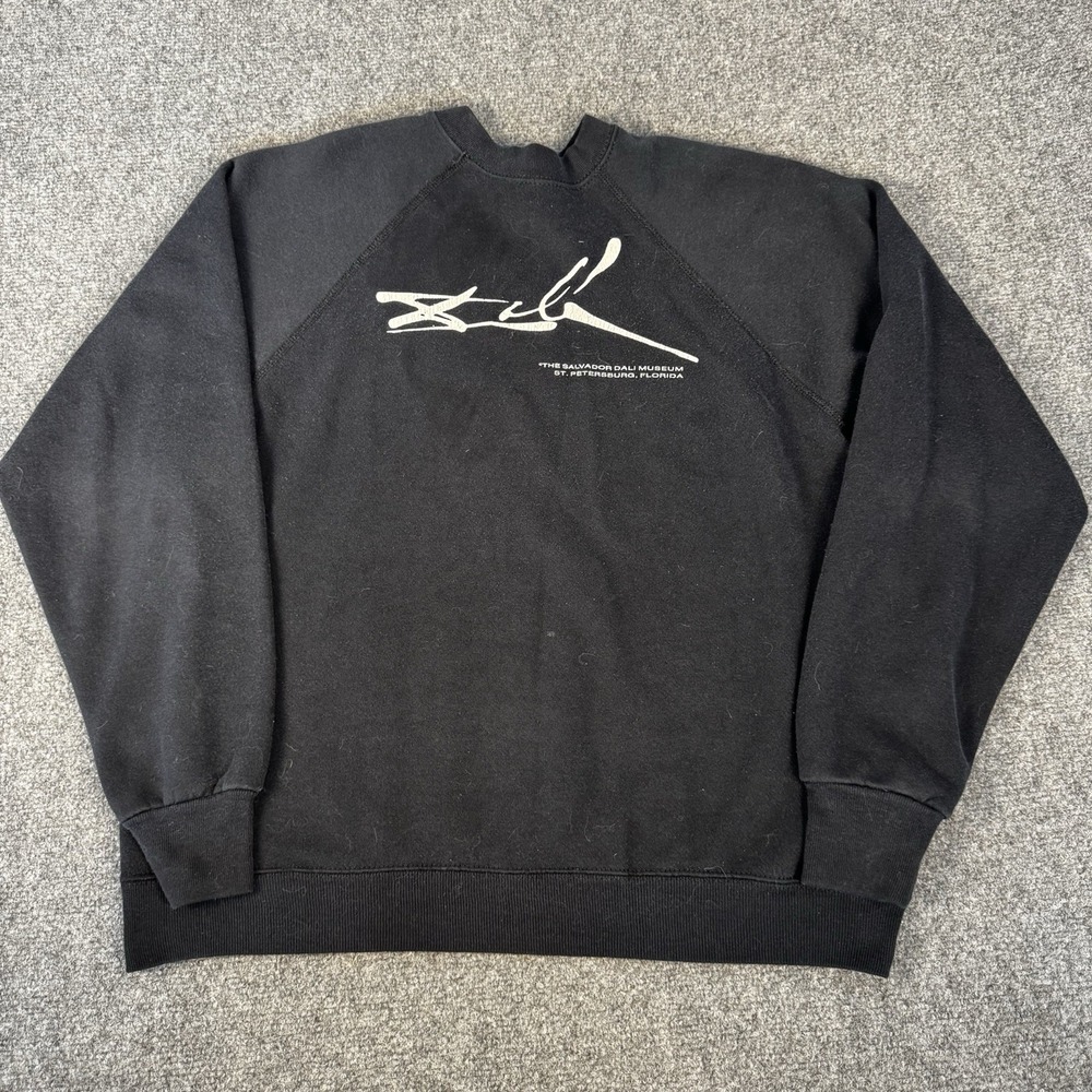 Vtg 90s Tultex Salvador Dali Museum Sweatshirt Black Crewneck Art Raglan L